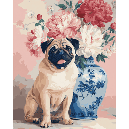 Bloemen mopshond- Schilderen op nummers