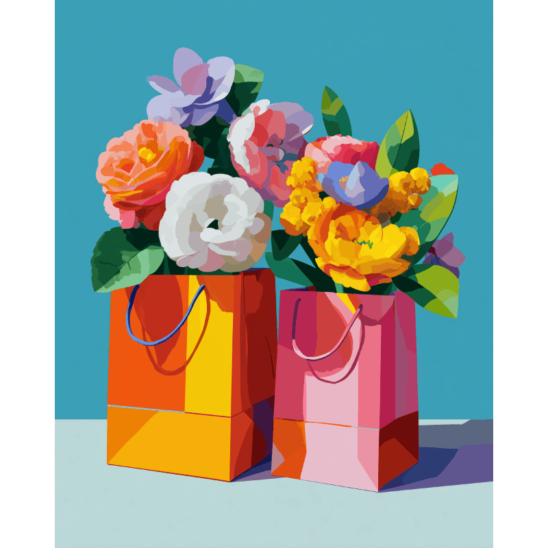 Bloemen in papieren zak- Schilderen op nummers