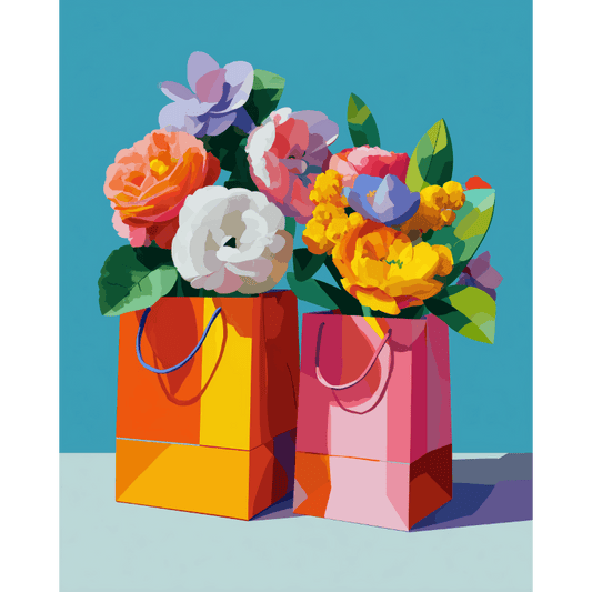 Bloemen in papieren zak- Schilderen op nummers