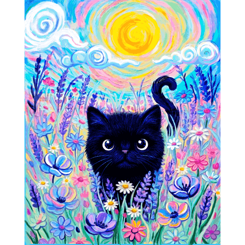 Kat in de bloemenweide – by Tiny Tami- Schilderen op nummers