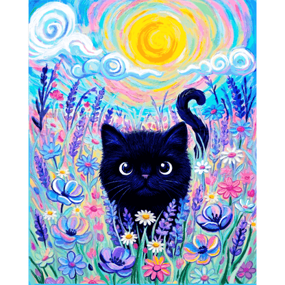 Kat in de bloemenweide – by Tiny Tami- Schilderen op nummers