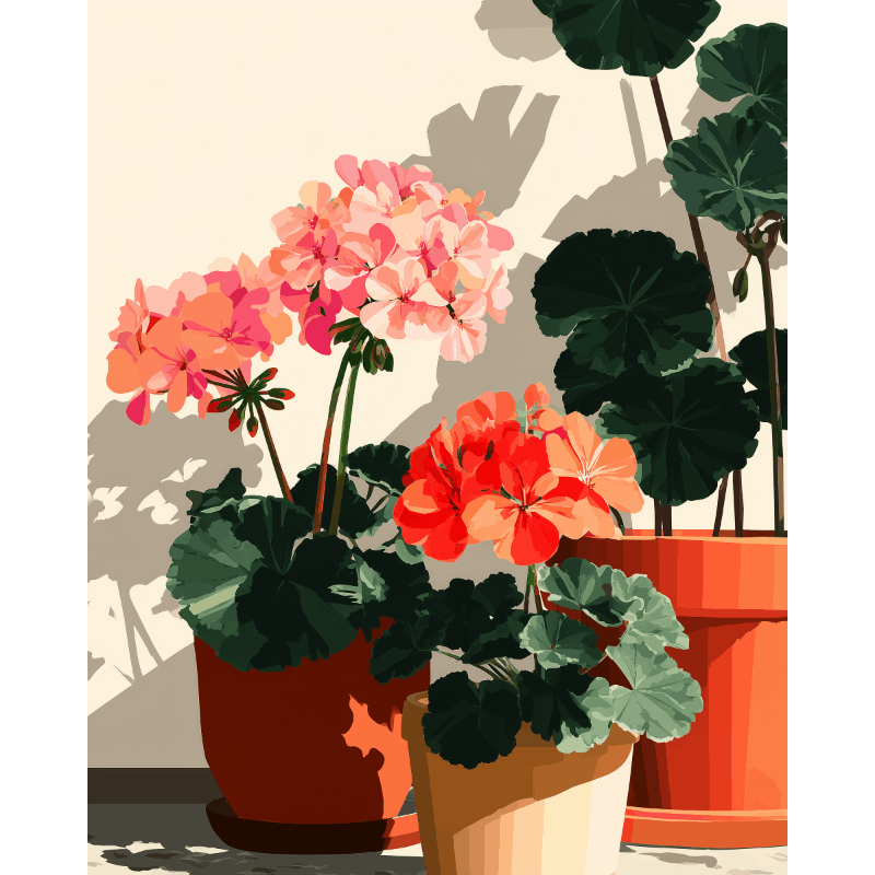 Zonbeschenen geraniums