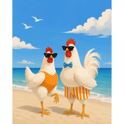 Kippen op het strand