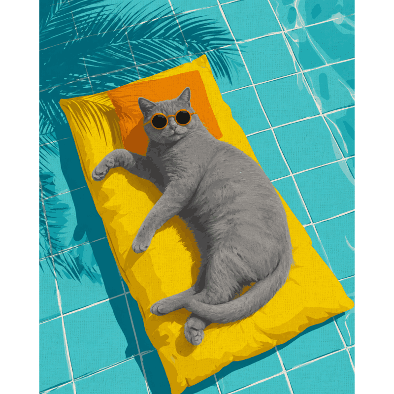 Grijze kat bij het zwembad - Schilder Op Nummers