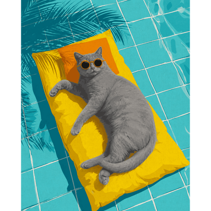 Grijze kat bij het zwembad - Schilder Op Nummers