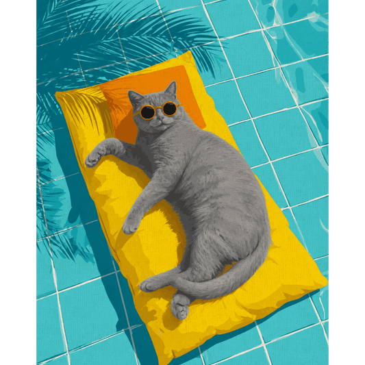 Grijze kat bij het zwembad - Schilder Op Nummers