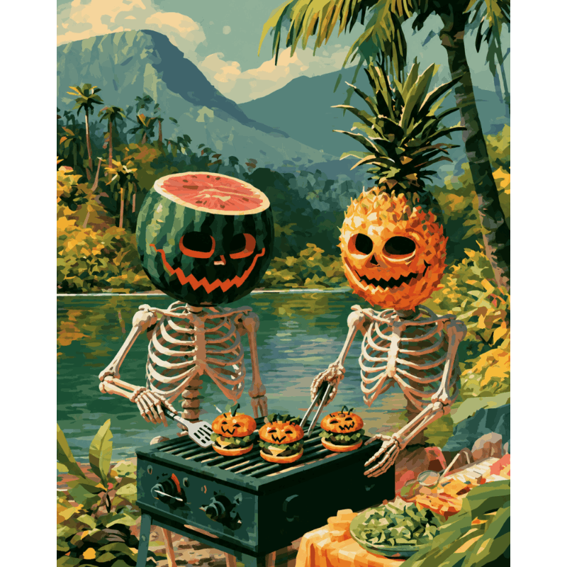 Skeletten met fruithoofden - Schilder Op Nummers