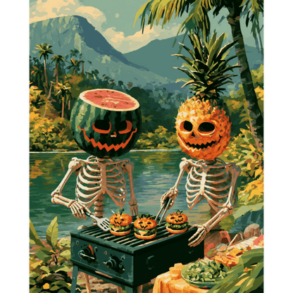 Skeletten met fruithoofden - Schilder Op Nummers