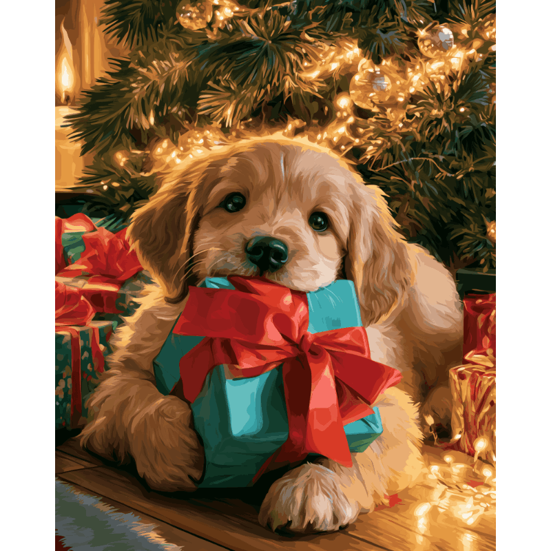 Puppy kerstcadeau - Schilder Op Nummers