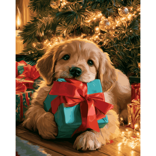 Puppy kerstcadeau - Schilder Op Nummers
