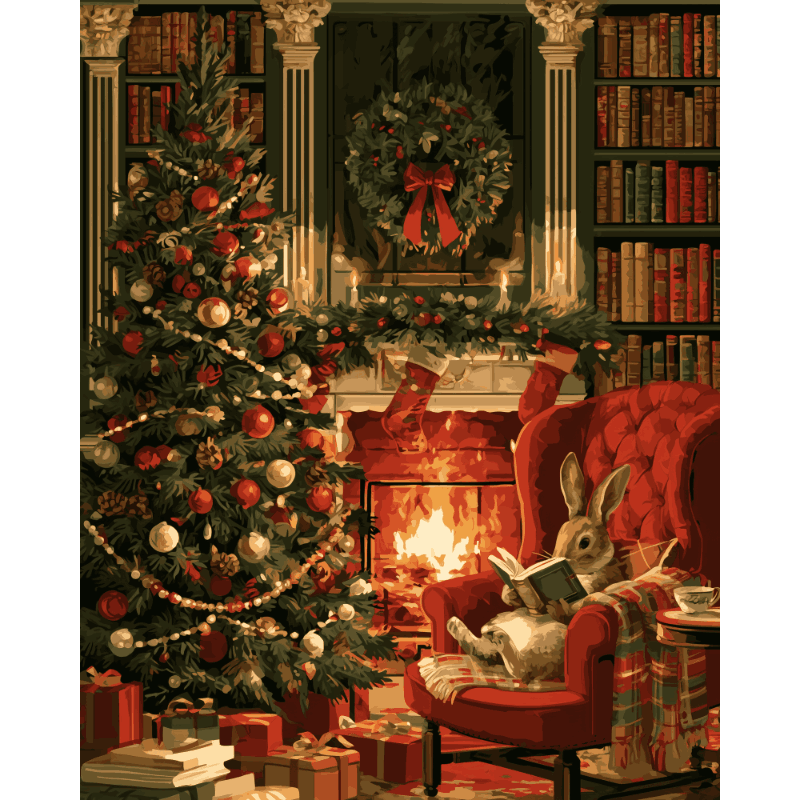 Konijn en kerstboek - Schilder Op Nummers