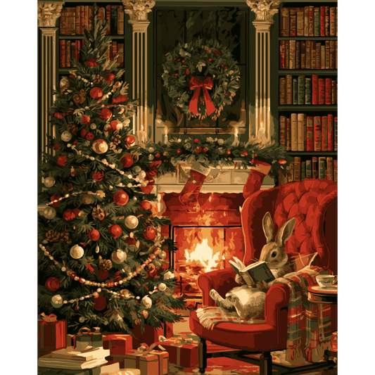 Konijn en kerstboek - Schilder Op Nummers