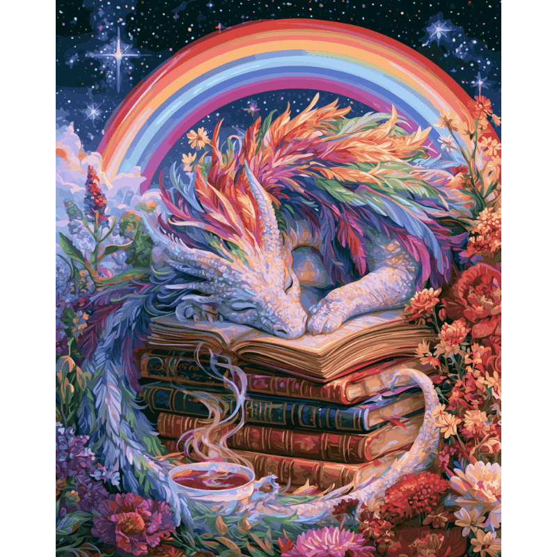 Regenboog boek draak - Schilder Op Nummers