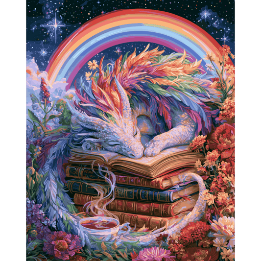 Regenboog boek draak - Schilder Op Nummers