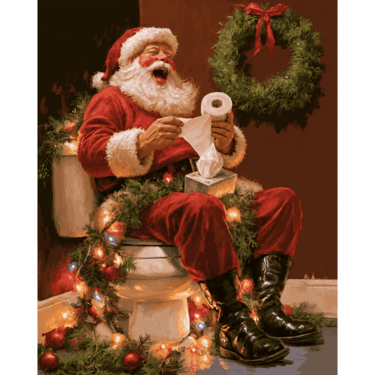 Kerstman op het toilet - Schilder Op Nummers
