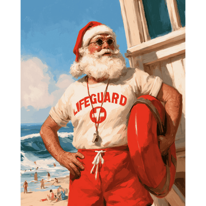 Kerstman als badmeester - Schilder Op Nummers