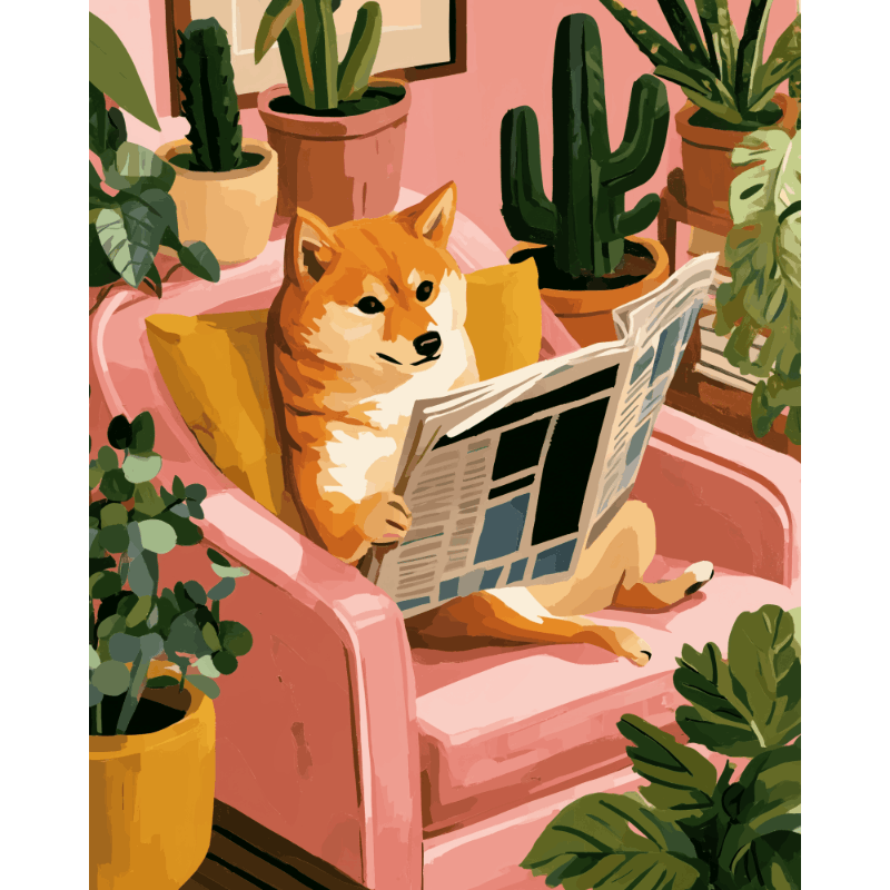 Shiba ochtend lezen - Schilder Op Nummers