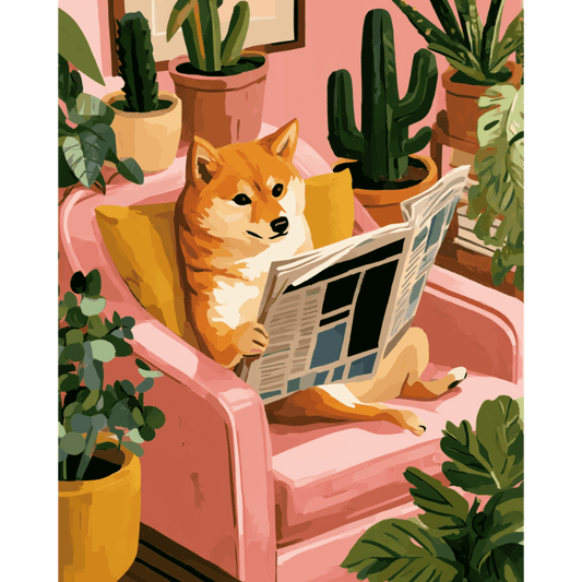 Shiba ochtend lezen - Schilder Op Nummers