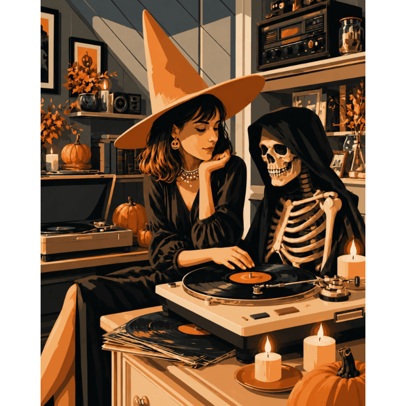 Spookachtige vinylnacht - Schilder Op Nummers