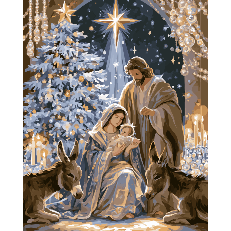 Kerststal in blauw