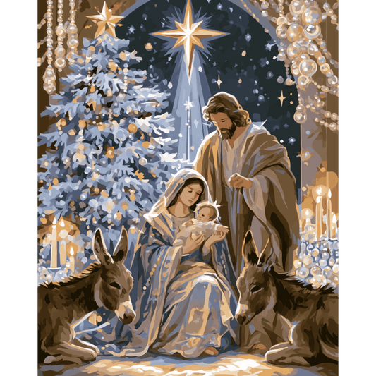 Kerststal in blauw