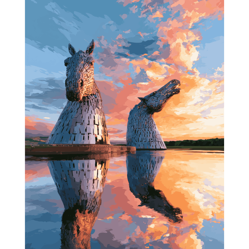 Kelpies in de schemering - Schilder Op Nummers