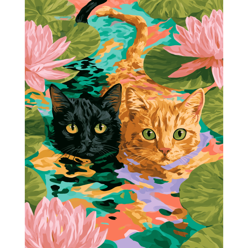 Katten op waterlelies - Schilder Op Nummers