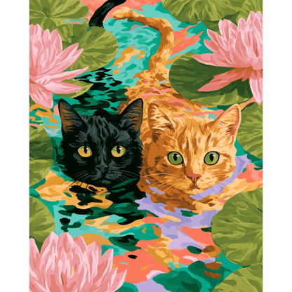 Katten op waterlelies - Schilder Op Nummers