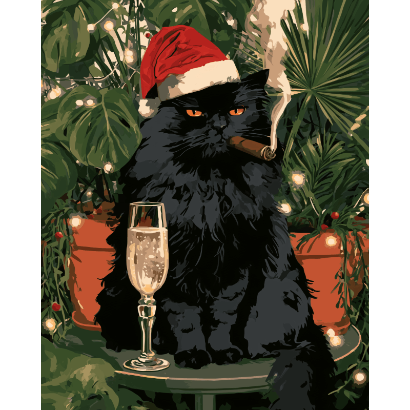 Sigaar & champagne kat - Schilder Op Nummers