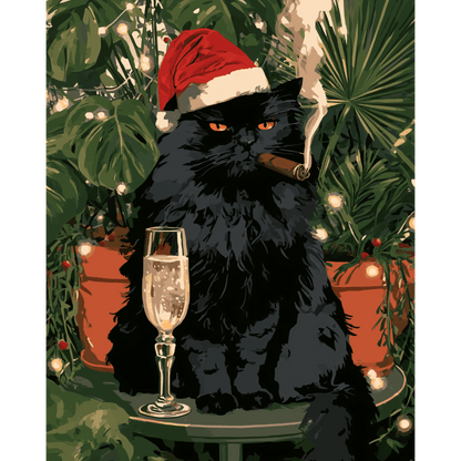 Sigaar & champagne kat - Schilder Op Nummers