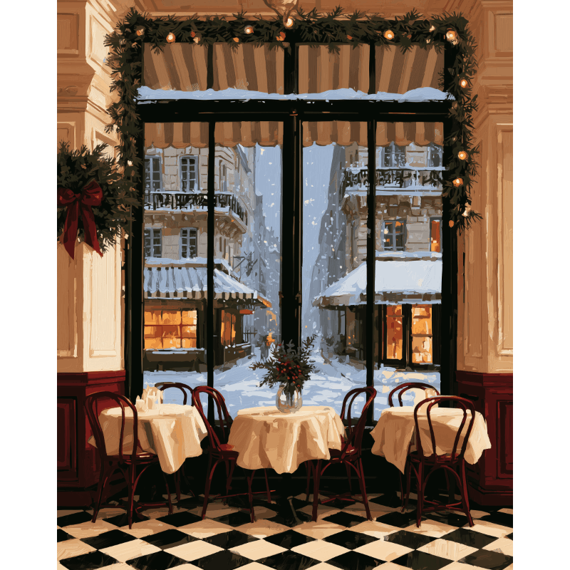 Snowy Café Window - Schilder Op Nummers