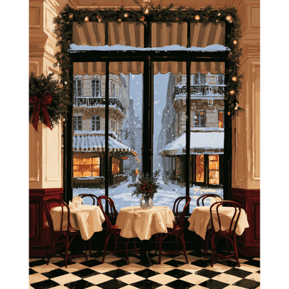 Snowy Café Window - Schilder Op Nummers