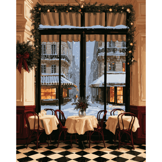 Snowy Café Window - Schilder Op Nummers