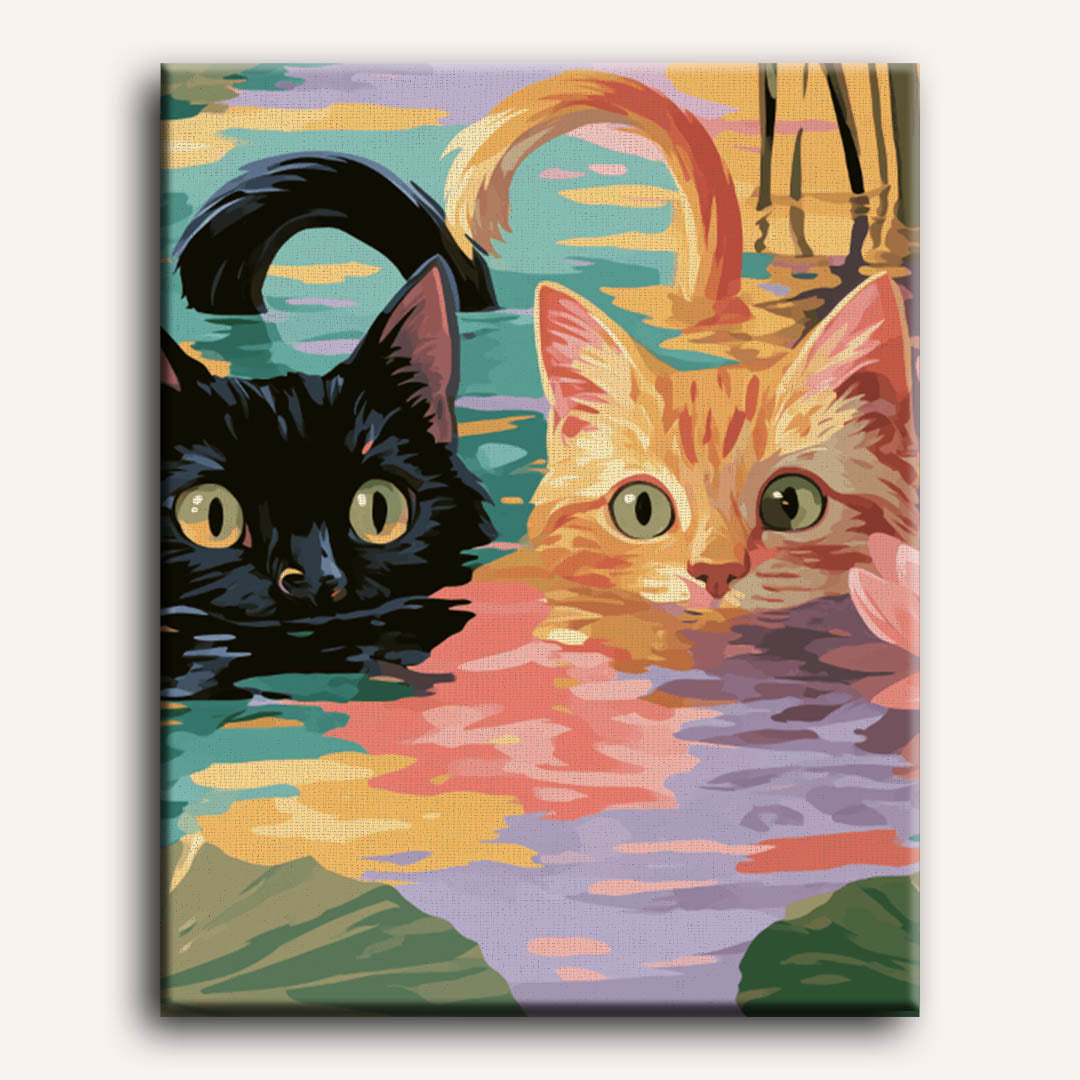 Katten tussen waterlelies