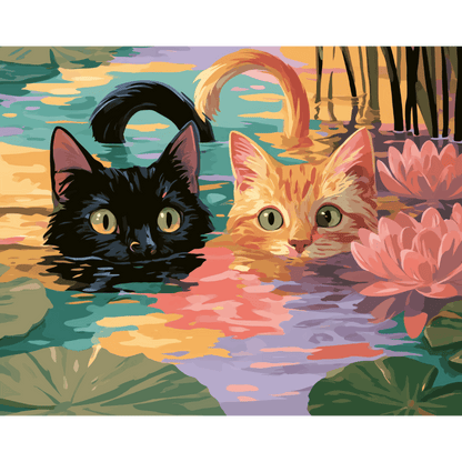Katten tussen waterlelies