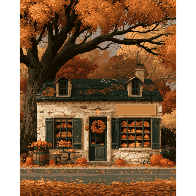 Herfst bakkerij cottage - Schilder Op Nummers