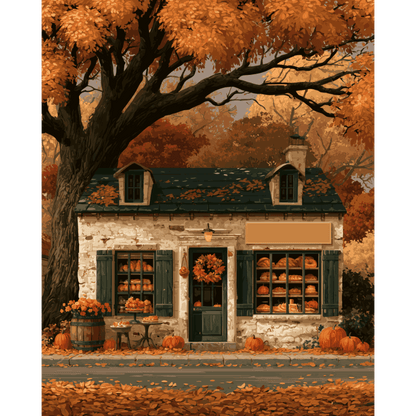 Herfst bakkerij cottage - Schilder Op Nummers