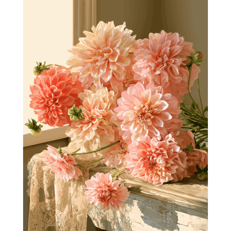 Blozende dahlia boeket - Schilder Op Nummers