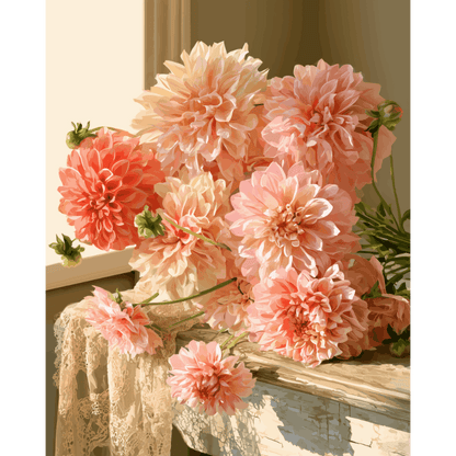 Blozende dahlia boeket - Schilder Op Nummers