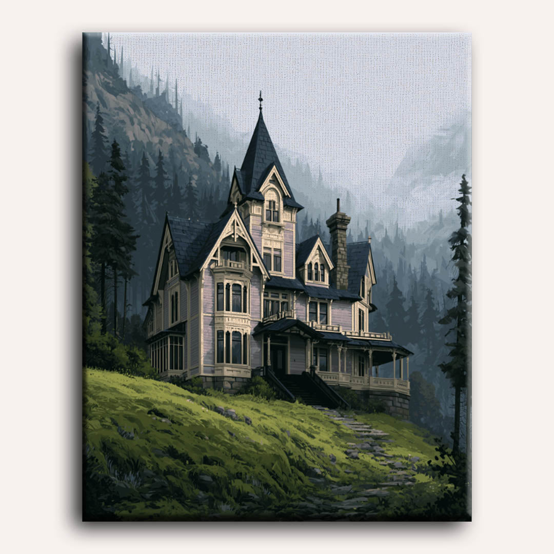 Mistig berglandhuis