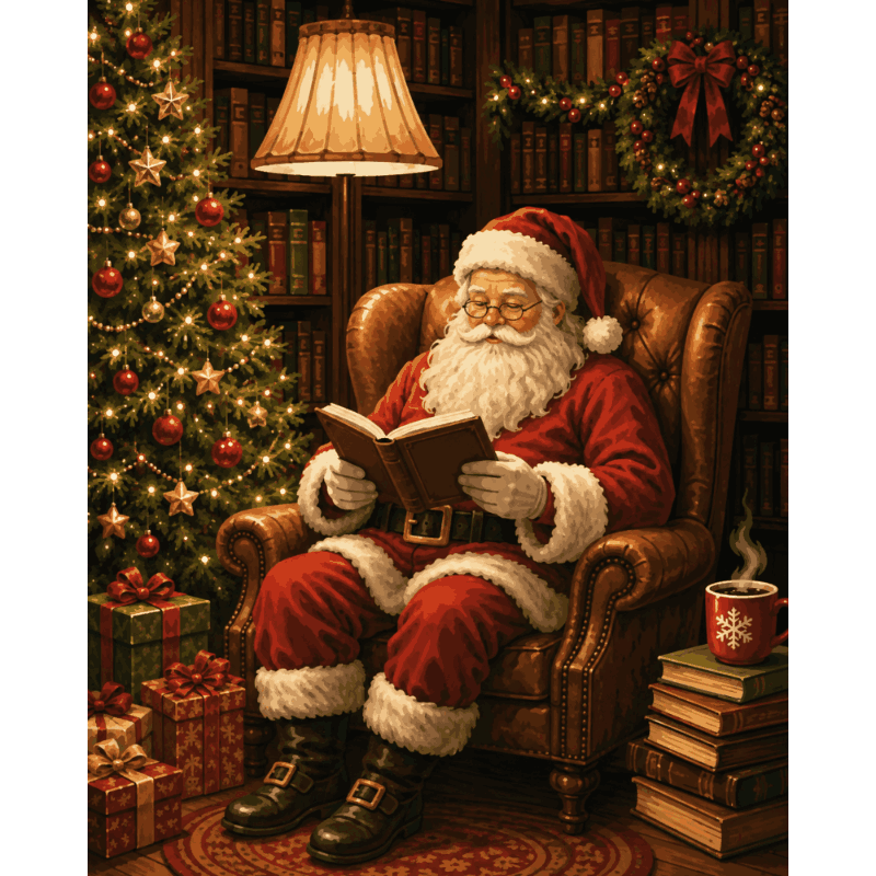 Kerstman leeshoekje - Schilder Op Nummers