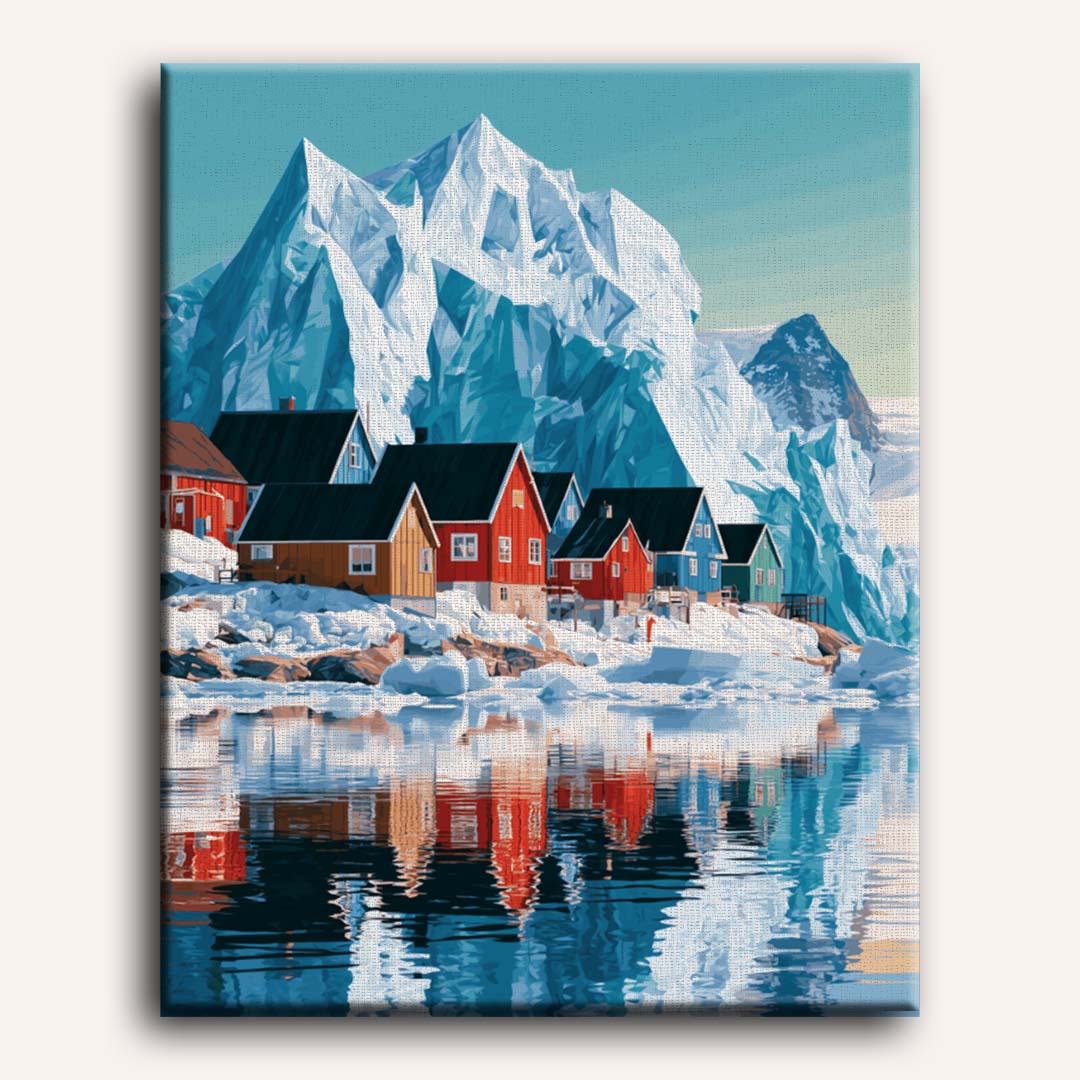 Besneeuwde dorpsreflectie