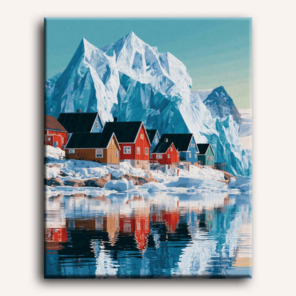 Besneeuwde dorpsreflectie