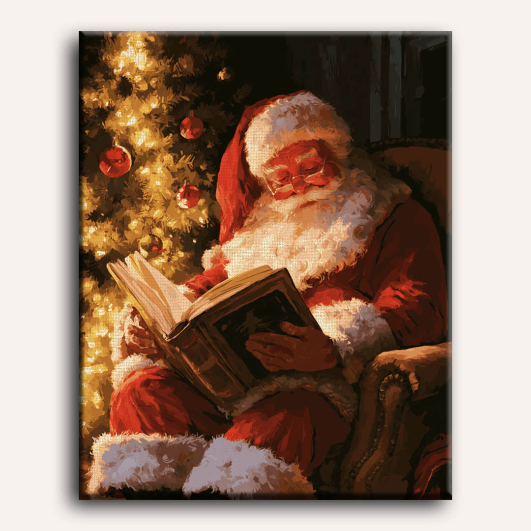 Kerstman leest rustig