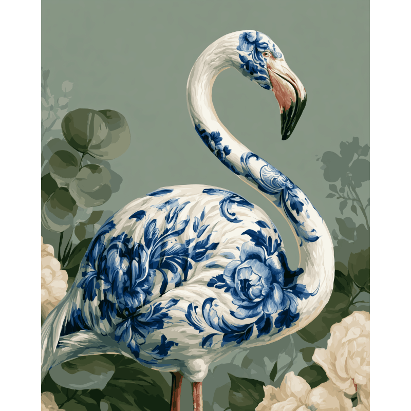 Delfts flamingo in bloei - Schilder Op Nummers