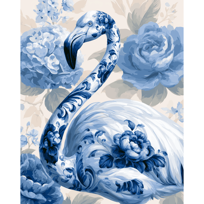 Porselein flamingo & hortensia - Schilder Op Nummers