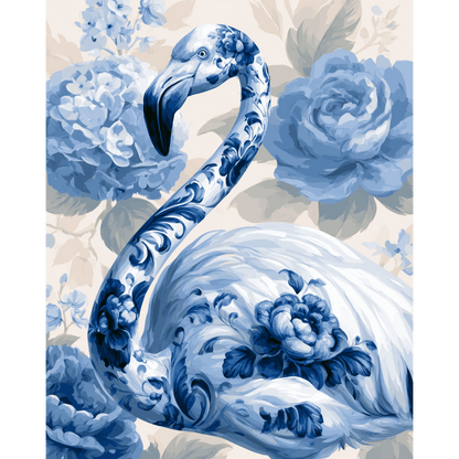 Porselein flamingo & hortensia - Schilder Op Nummers
