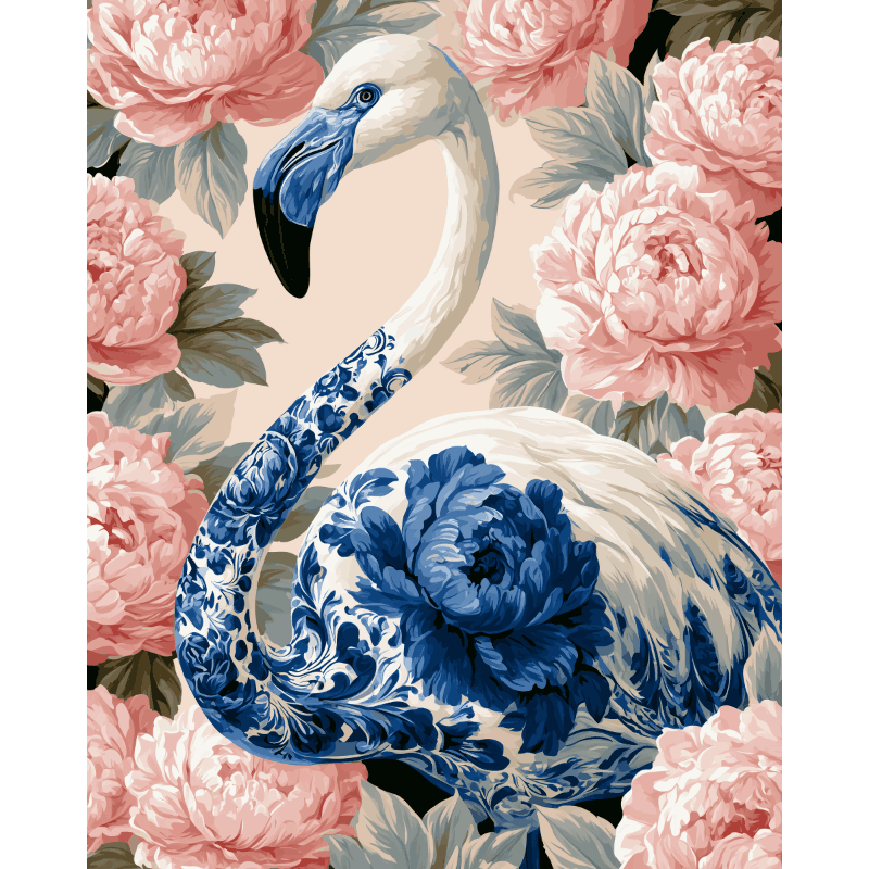 Flamingo & pioenen - Schilder Op Nummers