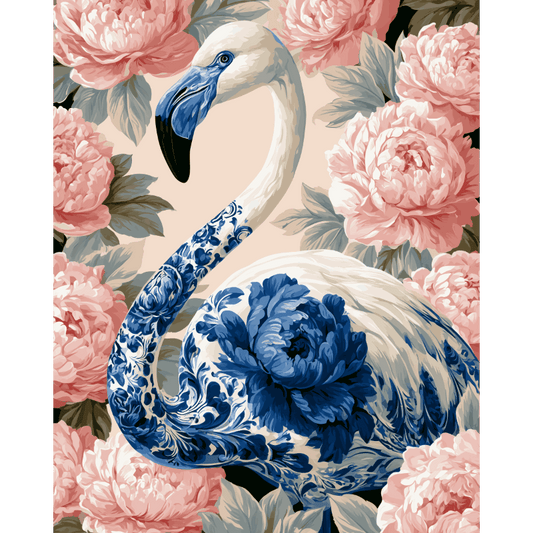 Flamingo & pioenen - Schilder Op Nummers