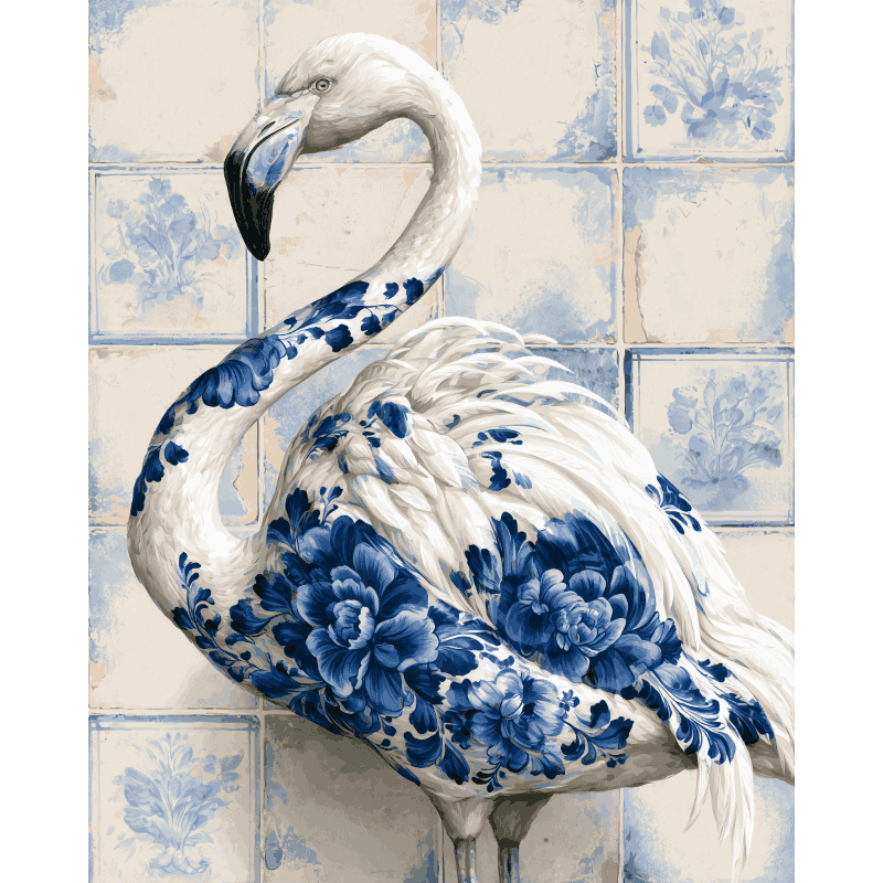 Flamingo op Delfts tegel - Schilder Op Nummers